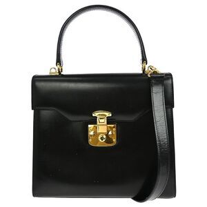 Gucci Vintage Lady Lock Top Handle Bag Leather Black Leather Handbag (Pre-Owned)
